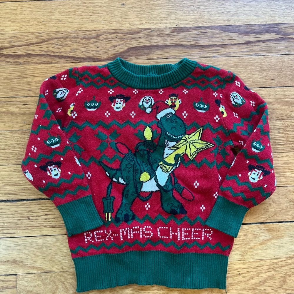 Toy Story ugly Christmas sweater toddler unisex 18 months‎ Red Dinosaur Sweater
